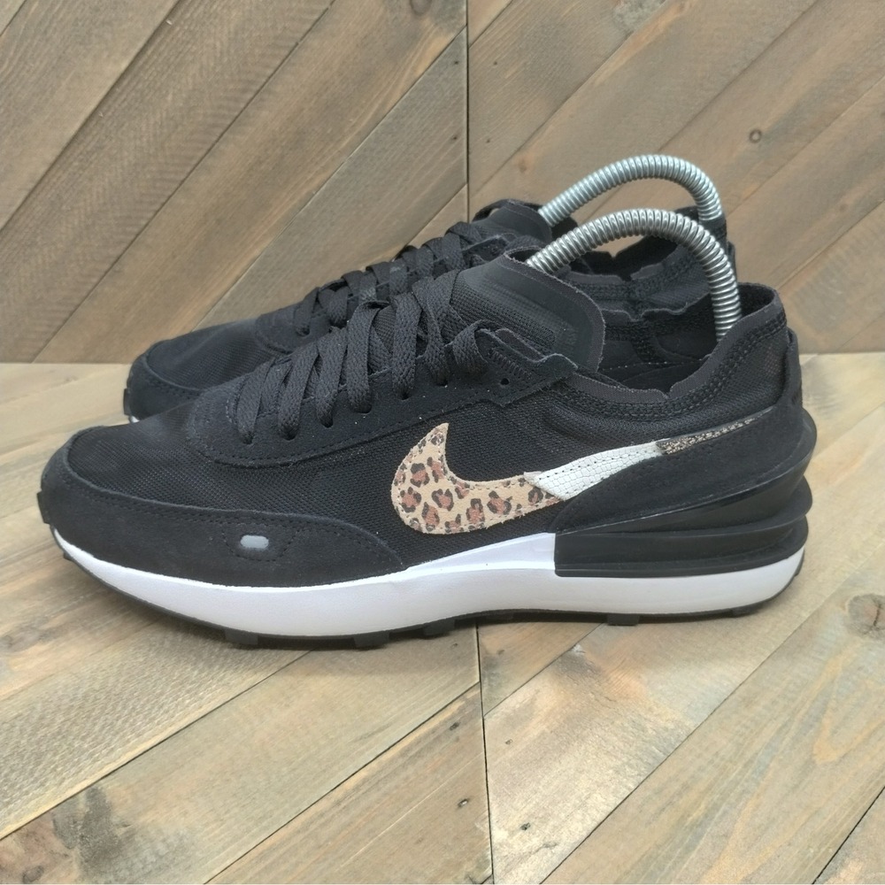 Nike Waffle One Black Leopard Womens Size 9 Athletic Shoes Athleisure Casual